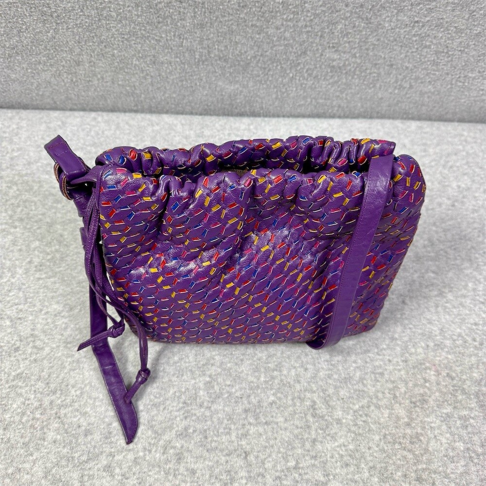 Vintage 80’s Sharif Shoulder Bag Womens Purple Woven Leather Multicolor